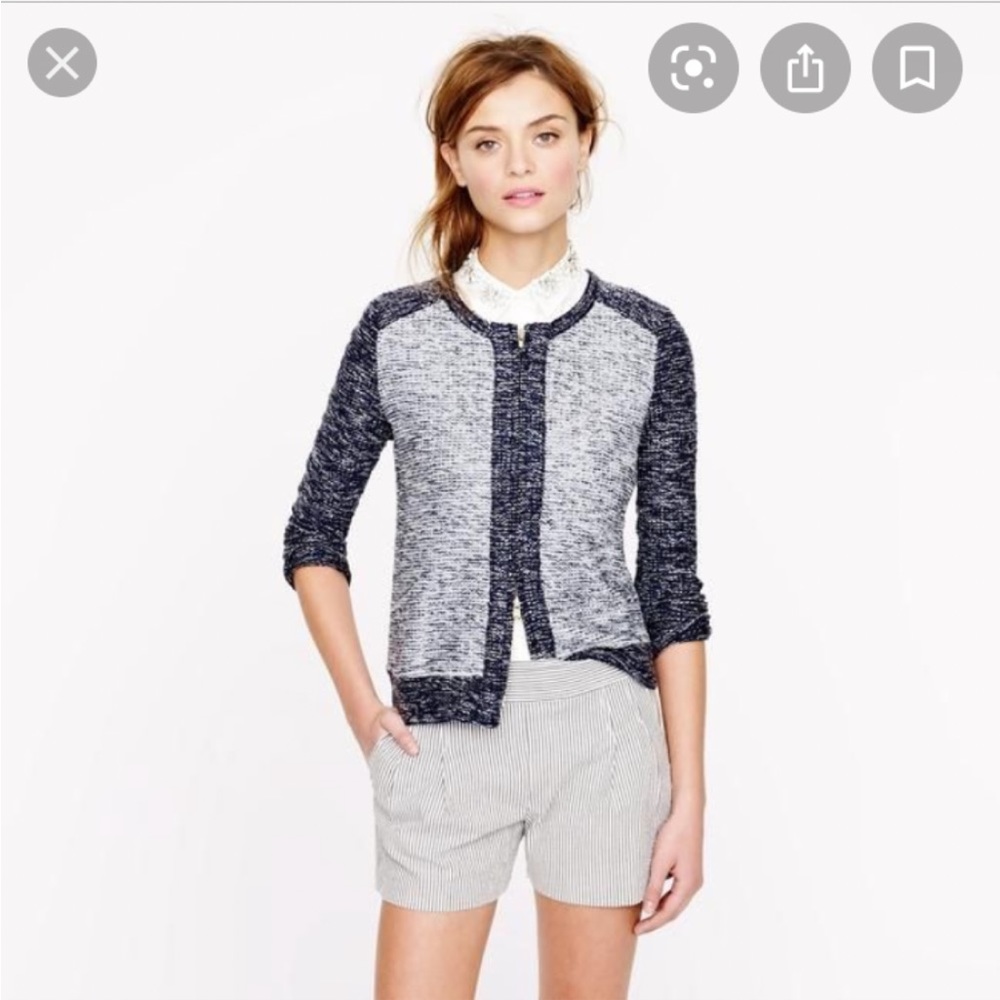 J.Crew indigo blue boucle tweed sweater jacket